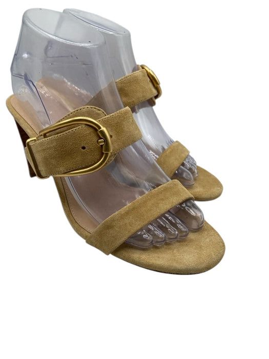 Veronica Beard Shoe Size 8 Light Yellow Suede Gold Buckle 2 Strap Mule Sandals Light Yellow / 8