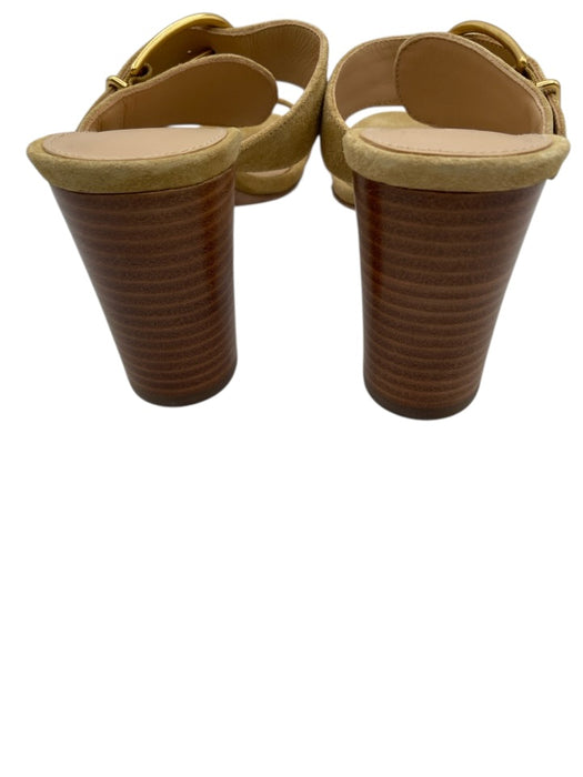 Veronica Beard Shoe Size 8 Light Yellow Suede Gold Buckle 2 Strap Mule Sandals Light Yellow / 8
