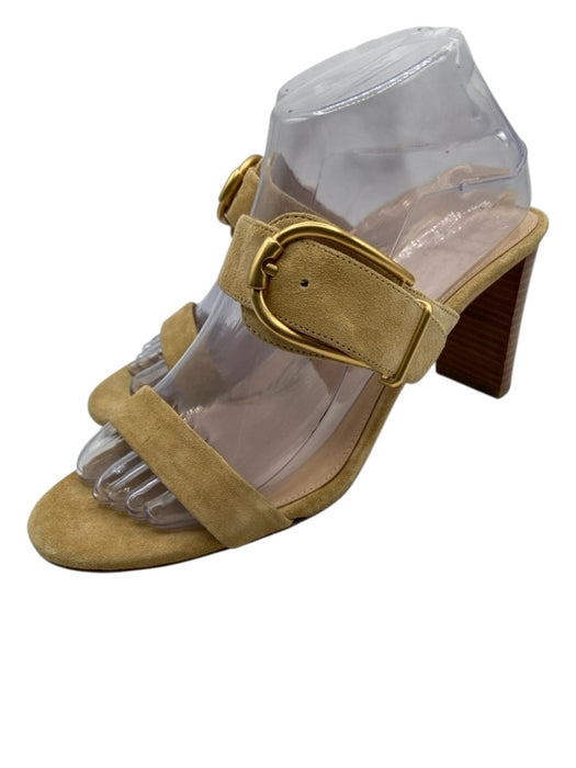 Veronica Beard Shoe Size 8 Light Yellow Suede Gold Buckle 2 Strap Mule Sandals Light Yellow / 8