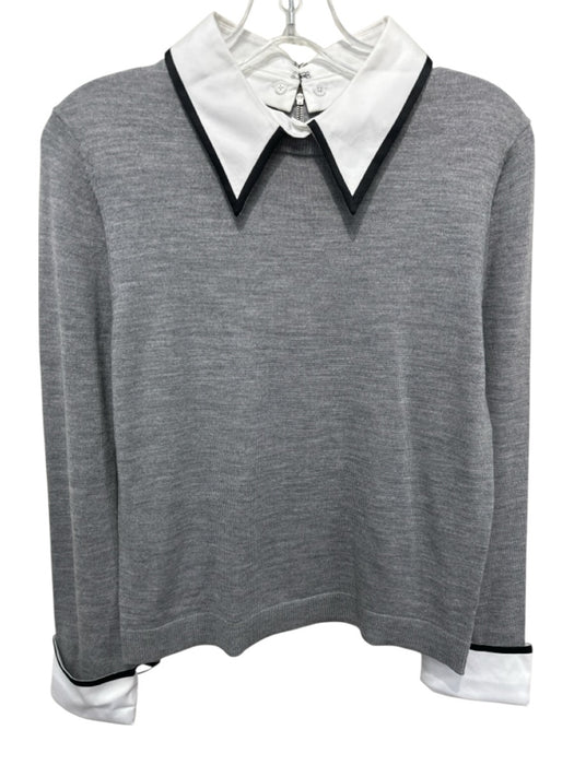 Alice + Olivia Size L Gray, white & black Wool & Cotton Knit Detachable Sweater Gray, white & black / L
