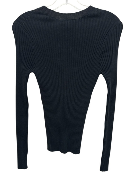Anine Bing Size M Black Cotton Blend Long Sleeve Ribbed Mock Neck Fitted Top Black / M