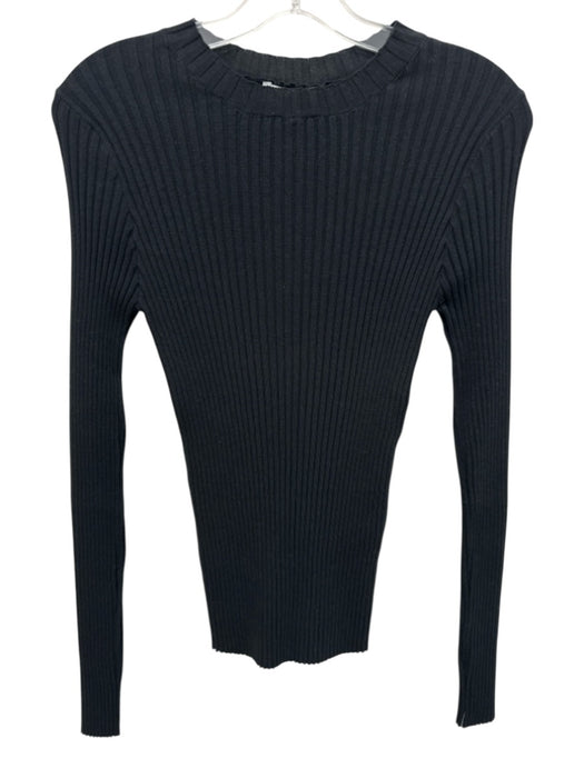 Anine Bing Size M Black Cotton Blend Long Sleeve Ribbed Mock Neck Fitted Top Black / M