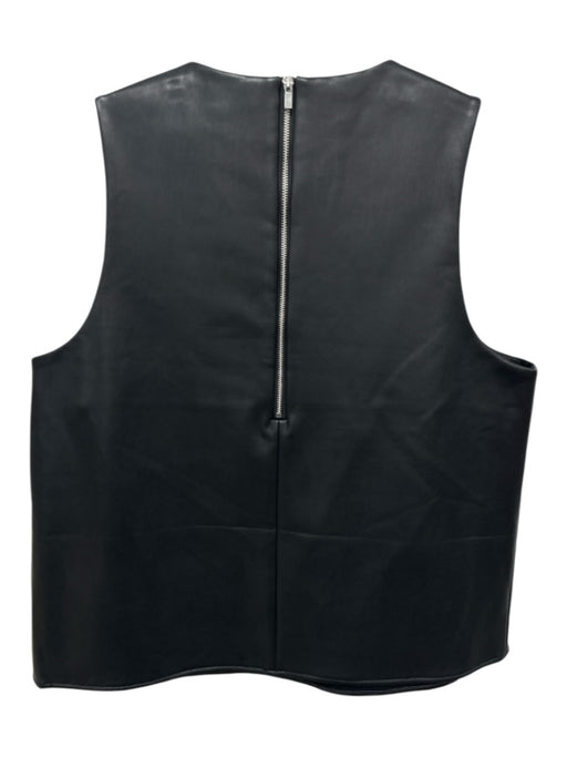 Tibi Size 8 Black Faux Leather Sleeveless Round Neck Boxy Back Zip Top Black / 8