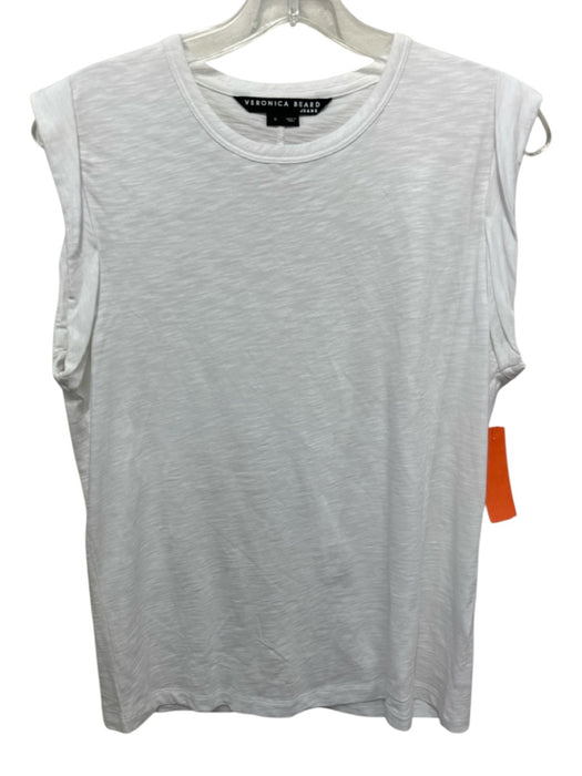 Veronica Beard Jeans Size 8 White Cotton Folded Cap Sleeve Heathered Top White / 8