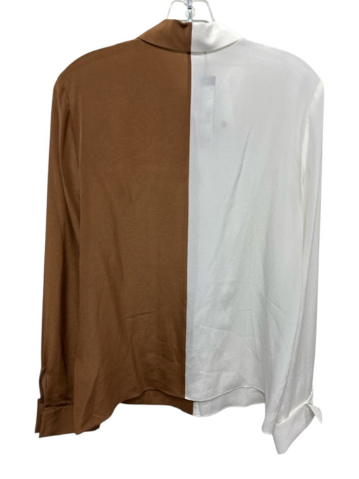 Alice & Olivia Size M Brown & White Silk Long Sleeve Color Block Cufflinks Top Brown & White / M