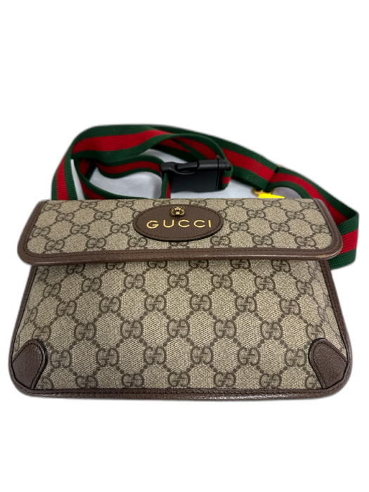Gucci Brown, Red, Green Coated Canvas Leather trim Monogram Tiger belt Bag Brown, Red, Green / S