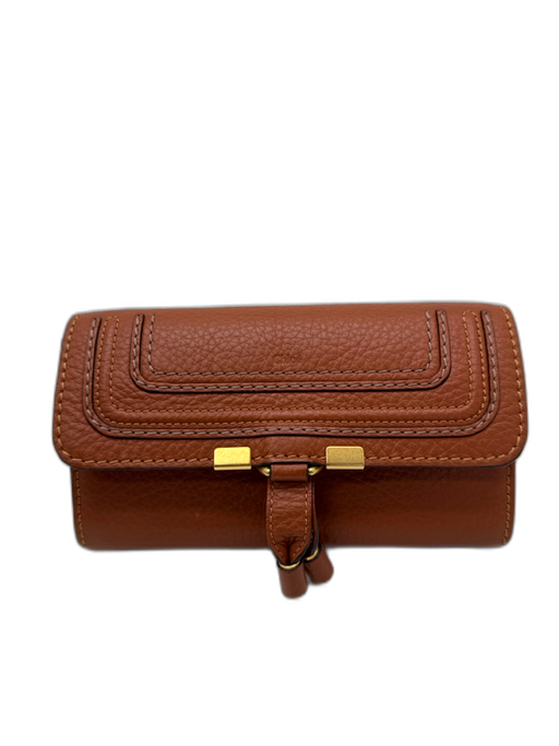 Chloe Cognac Brown Pebbled Leather Gold Tone Hardware Contrast Stitch Wallets Cognac Brown