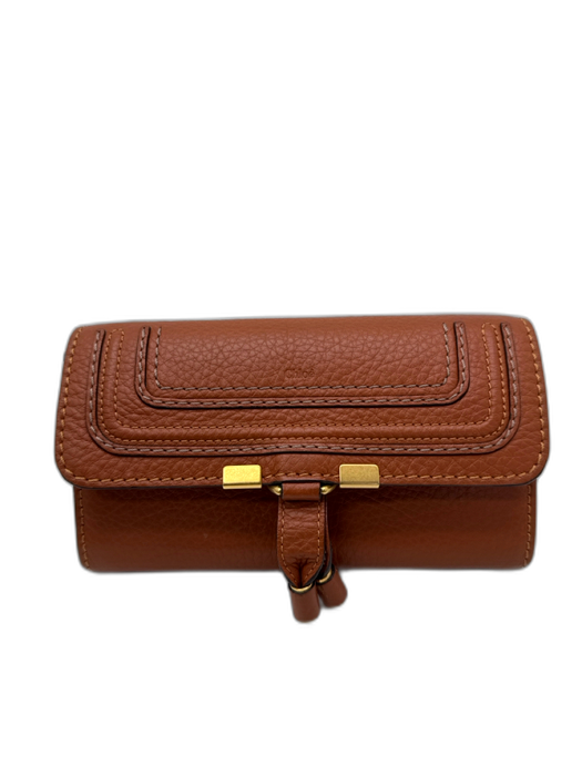 Chloe Cognac Brown Pebbled Leather Gold Tone Hardware Contrast Stitch Wallets Cognac Brown