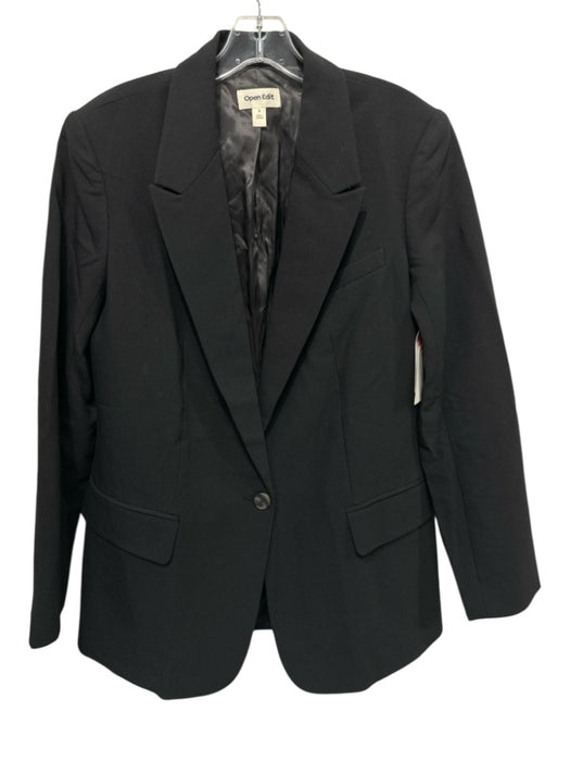 Open Edit Size S Black Polyester One Button Shoulder Pads Lapel Blazer Jacket Black / S