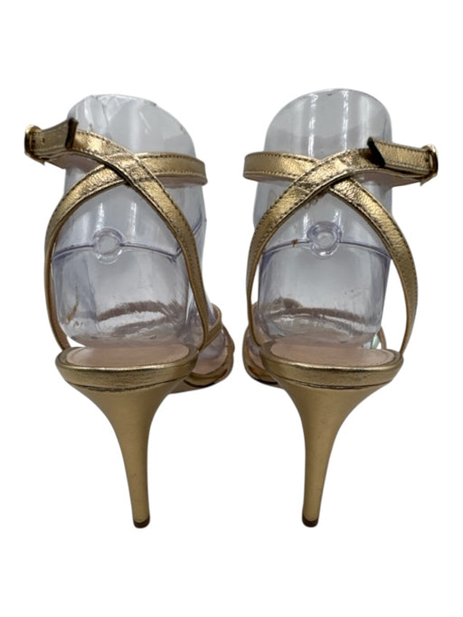 J Crew Shoe Size 8 Gold Leather Ankle Strap Criss Cross Almond Toe Sandals Gold / 8