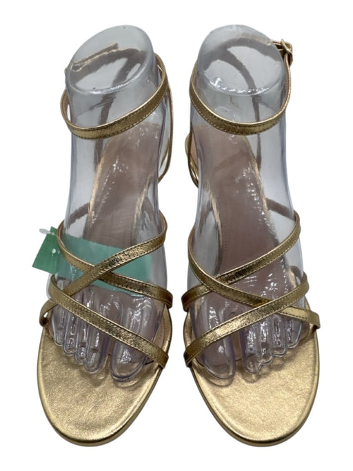 J Crew Shoe Size 8 Gold Leather Ankle Strap Criss Cross Almond Toe Sandals Gold / 8