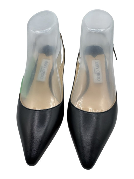 Jimmy Choo Shoe Size 38.5 Black Leather Pointed Toe Ankle Strap Slingback Pumps Black / 38.5