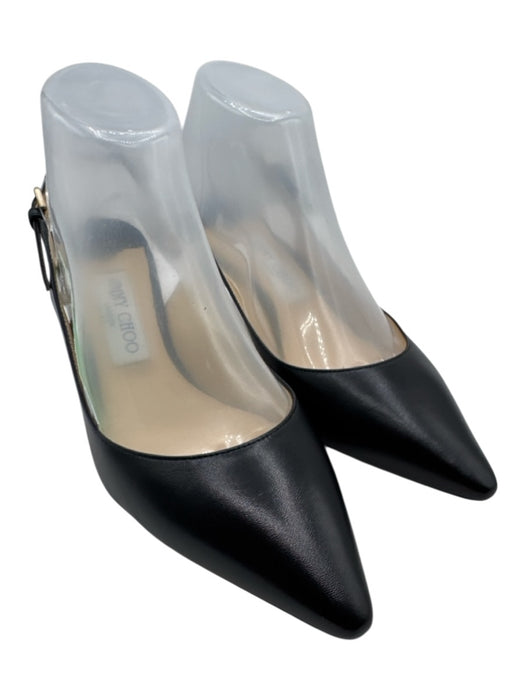 Jimmy Choo Shoe Size 38.5 Black Leather Pointed Toe Ankle Strap Slingback Pumps Black / 38.5