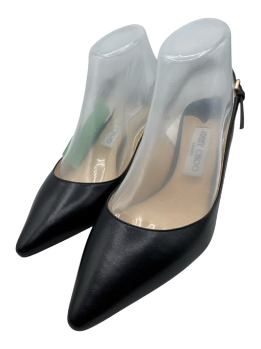 Jimmy Choo Shoe Size 38.5 Black Leather Pointed Toe Ankle Strap Slingback Pumps Black / 38.5
