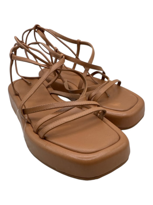 Loeffler Randall Shoe Size 7 Brown Leather Tie Strap Square Toe Platform Sandals Brown / 7
