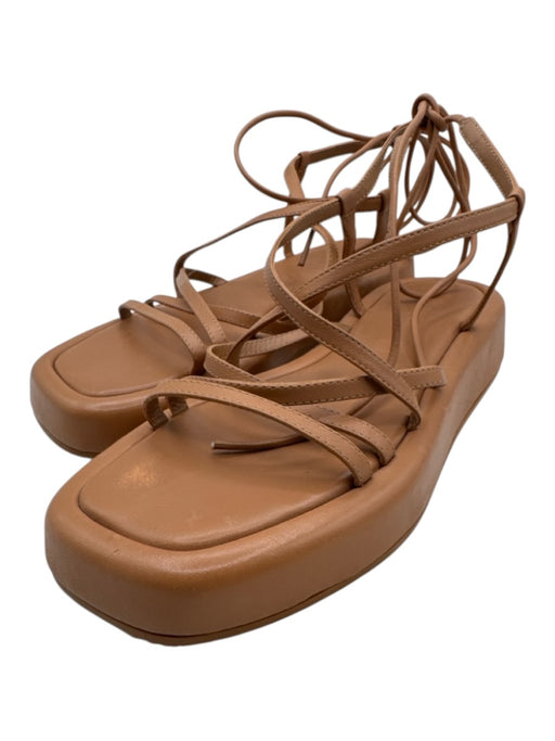 Loeffler Randall Shoe Size 7 Brown Leather Tie Strap Square Toe Platform Sandals Brown / 7