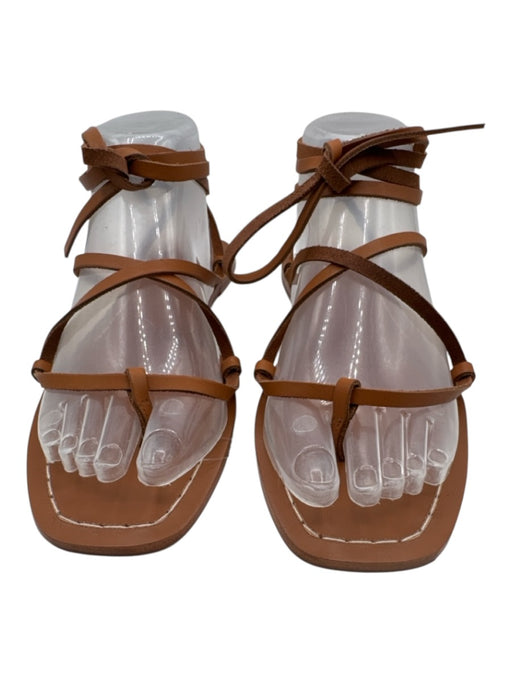 Loeffler Randall Shoe Size 8.5 Brown Leather Tie Strap Square Toe Thong Sandals Brown / 8.5