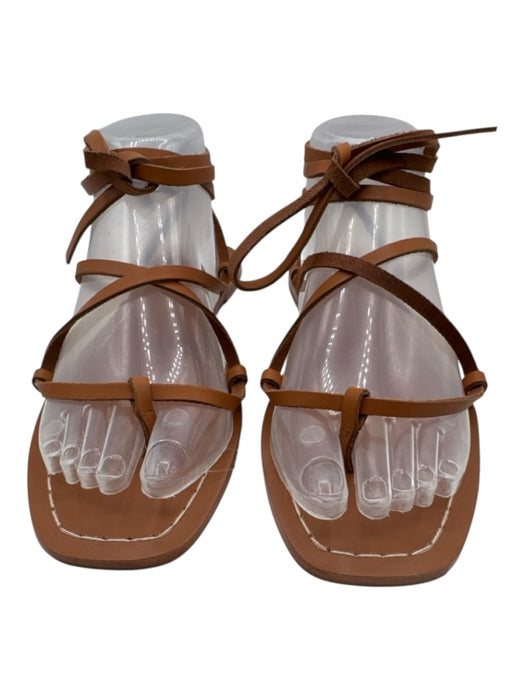 Loeffler Randall Shoe Size 8.5 Brown Leather Tie Strap Square Toe Thong Sandals Brown / 8.5