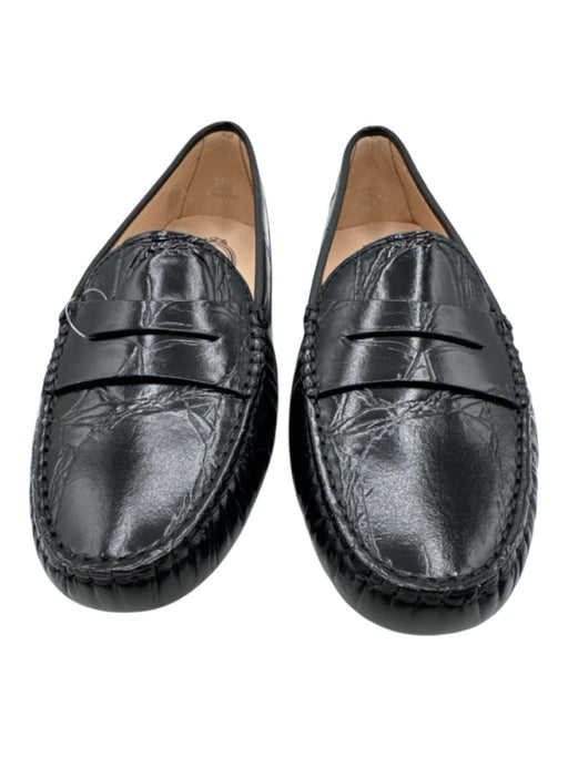 Tods Shoe Size 38.5 Black Crackled Leather Round Toe Loafers Black / 38.5