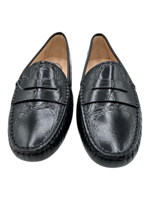 Tods Shoe Size 38.5 Black Crackled Leather Round Toe Loafers Black / 38.5