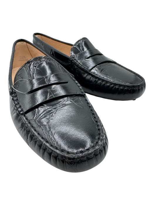 Tods Shoe Size 38.5 Black Crackled Leather Round Toe Loafers Black / 38.5