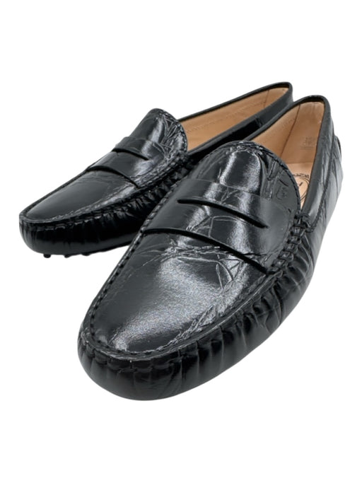 Tods Shoe Size 38.5 Black Crackled Leather Round Toe Loafers Black / 38.5