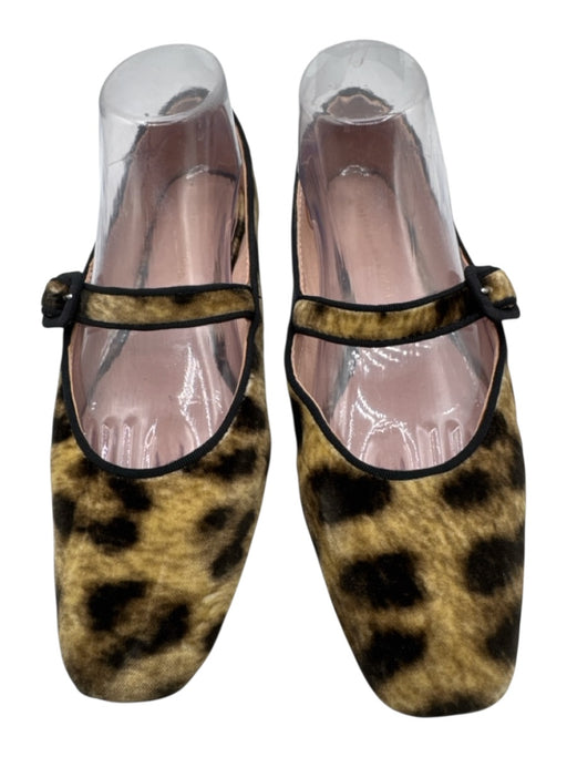Loeffler Randall Shoe Size 8 Beige & Black Velvet Abstract Print Flats Beige & Black / 8
