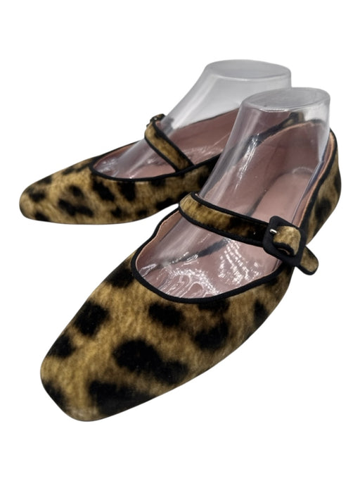 Loeffler Randall Shoe Size 8 Beige & Black Velvet Abstract Print Flats Beige & Black / 8