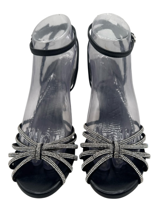 J Crew Shoe Size 9 Black Leather Crystals Round Toe Ankle Strap Sandals Black / 9