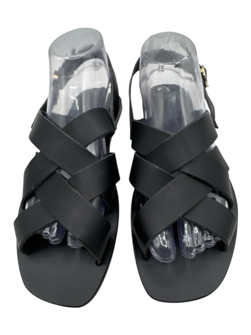 Kyma Shoe Size 38 Black Leather Criss Cross Buckle Strap Square Toe Sandals Black / 38