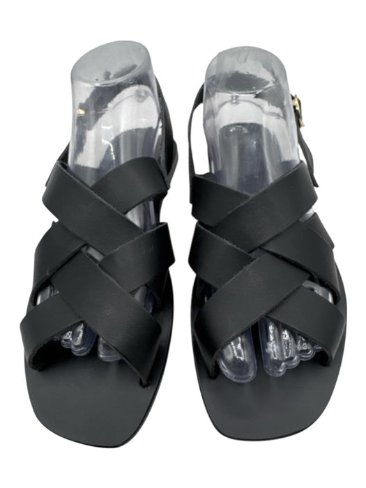 Kyma Shoe Size 38 Black Leather Criss Cross Buckle Strap Square Toe Sandals Black / 38