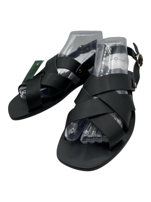 Kyma Shoe Size 38 Black Leather Criss Cross Buckle Strap Square Toe Sandals Black / 38