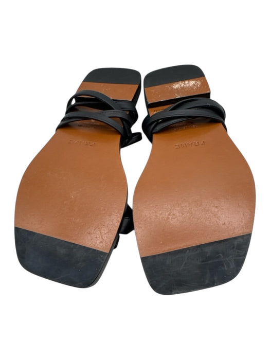 Frame Shoe Size 37.5 Black Leather Ring Square Toe Screw Thong Sandals Black / 37.5
