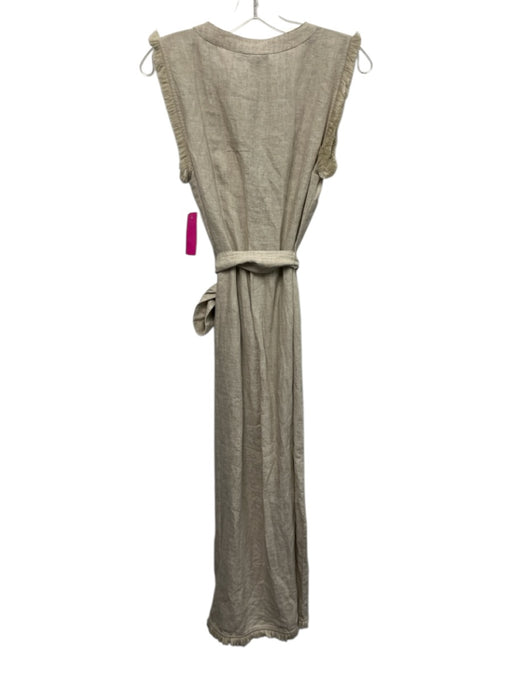 J. Crew Size S Sand Beige Linen Gold Tone Buttons Button Down Raw Edge Dress Sand Beige / S