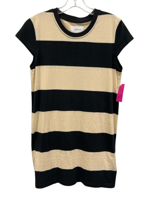 Current/Elliot Size 1 / S Black & Beige Cotton Wide Stripe Cap Sleeve Dress Black & Beige / 1 / S