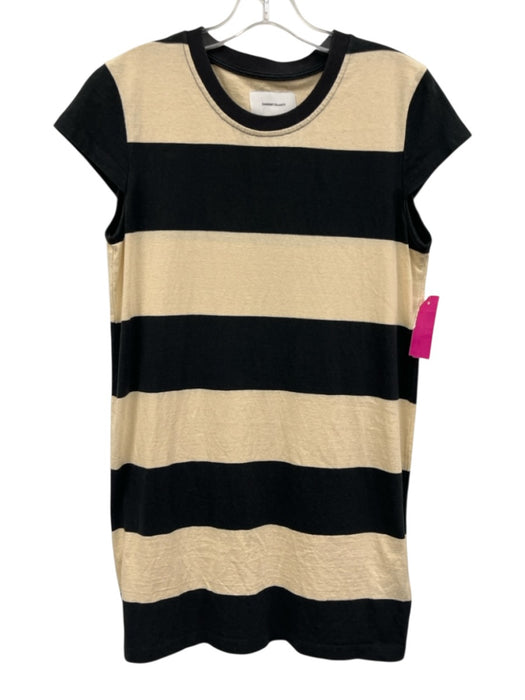 Current/Elliot Size 1 / S Black & Beige Cotton Wide Stripe Cap Sleeve Dress Black & Beige / 1 / S