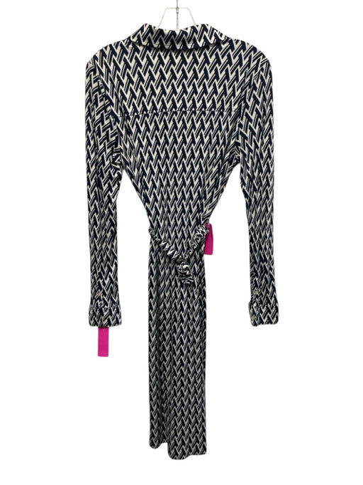 Tory Burch Size S Navy Blue & White Viscose & Silk Geometric Long Sleeve Dress Navy Blue & White / S