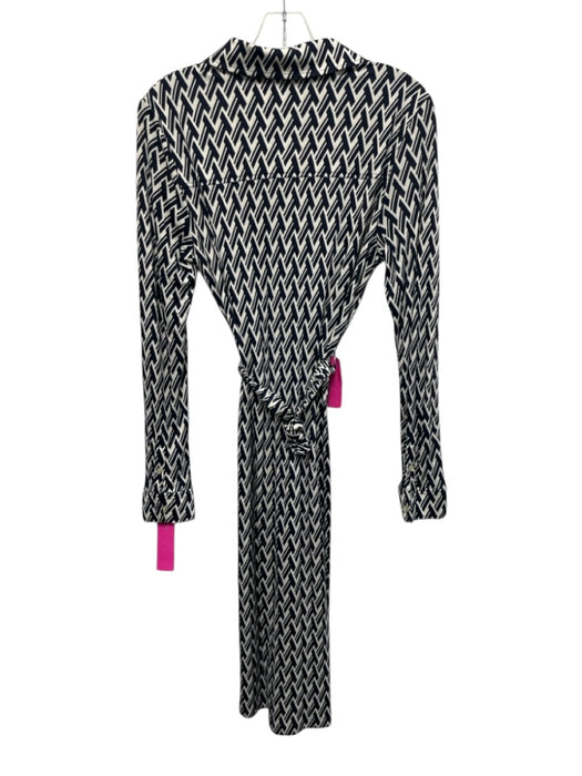 Tory Burch Size S Navy Blue & White Viscose & Silk Geometric Long Sleeve Dress Navy Blue & White / S