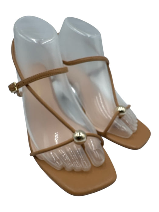 Loeffler Randall Shoe Size 8 Tan Brown Leather gold ball Ankle Wrap Sandals Tan Brown / 8