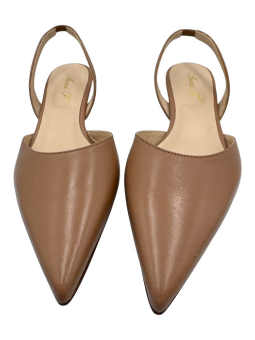 Anna F. Shoe Size 38 Beige Leather Pointed Toe Kitten Heel Slingback Pumps Beige / 38