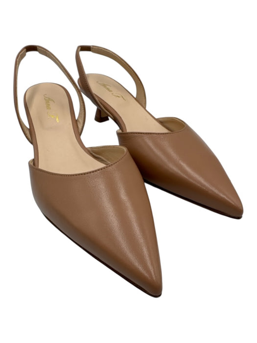 Anna F. Shoe Size 38 Beige Leather Pointed Toe Kitten Heel Slingback Pumps Beige / 38