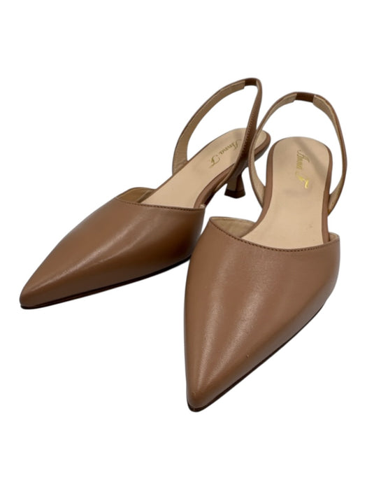 Anna F. Shoe Size 38 Beige Leather Pointed Toe Kitten Heel Slingback Pumps Beige / 38