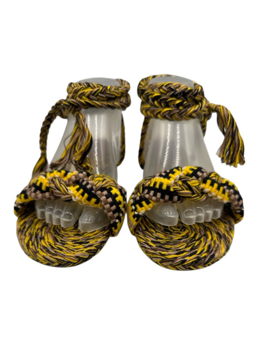 Amambaih Shoe Size 39 Yellow, Brown, Black Fabric Leather Sole Braided Sandals Yellow, Brown, Black / 39