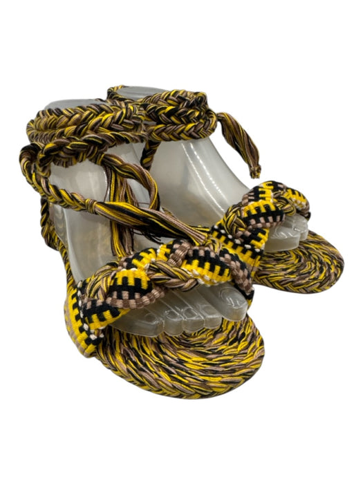 Amambaih Shoe Size 39 Yellow, Brown, Black Fabric Leather Sole Braided Sandals Yellow, Brown, Black / 39