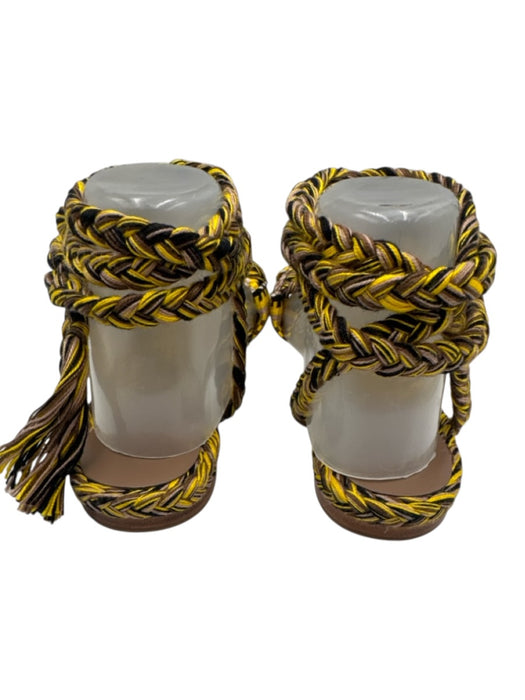Amambaih Shoe Size 39 Yellow, Brown, Black Fabric Leather Sole Braided Sandals Yellow, Brown, Black / 39