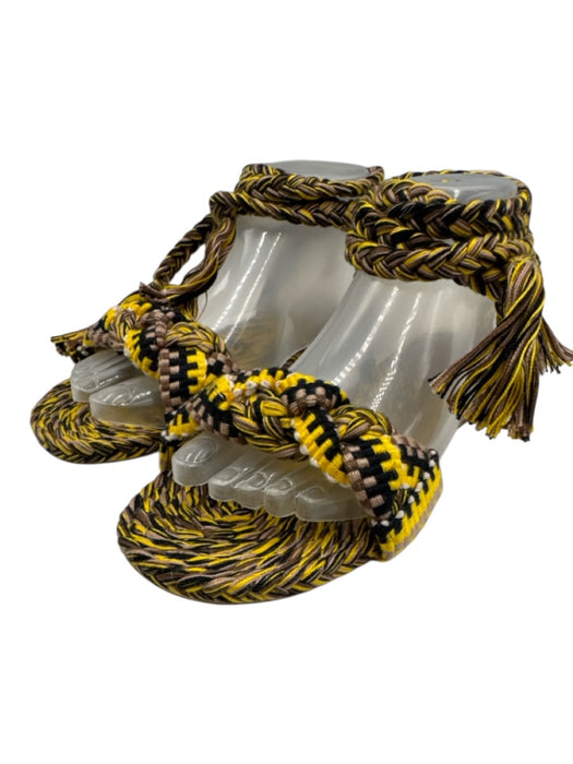 Amambaih Shoe Size 39 Yellow, Brown, Black Fabric Leather Sole Braided Sandals Yellow, Brown, Black / 39