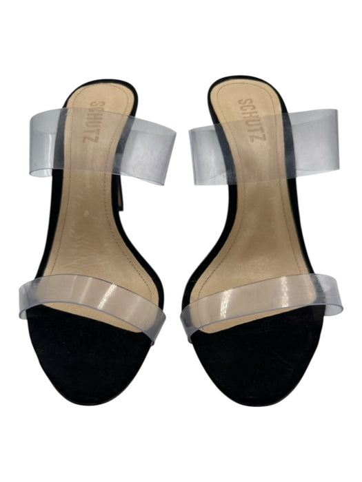 Schutz Shoe Size 8 Black & Clear PVC Leather Two Strap Sandals Black & Clear / 8