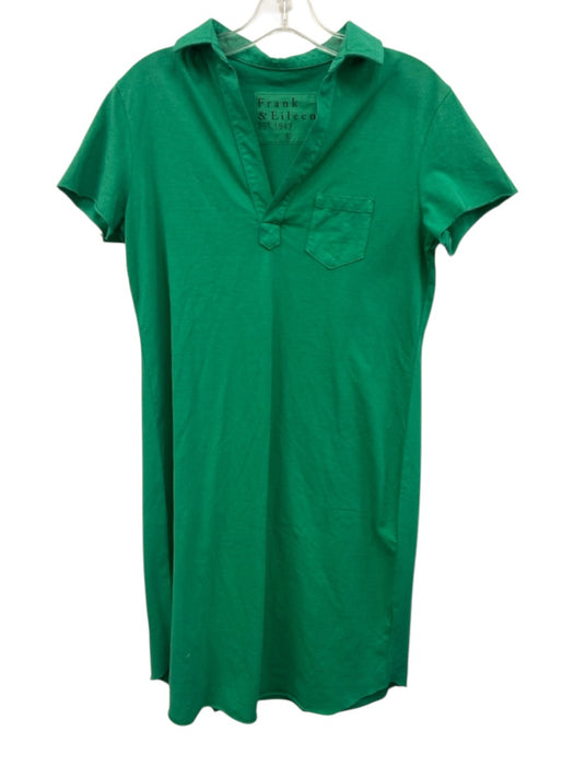 Frank & Eileen Size S Green Cotton Raw Edge Short Sleeve Collar Shift Dress Green / S