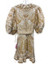 Farm Rio Size M yellow, tan, white Linen Raffia Abstract Leaves Mini Dress yellow, tan, white / M