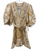 Farm Rio Size M yellow, tan, white Linen Raffia Abstract Leaves Mini Dress yellow, tan, white / M